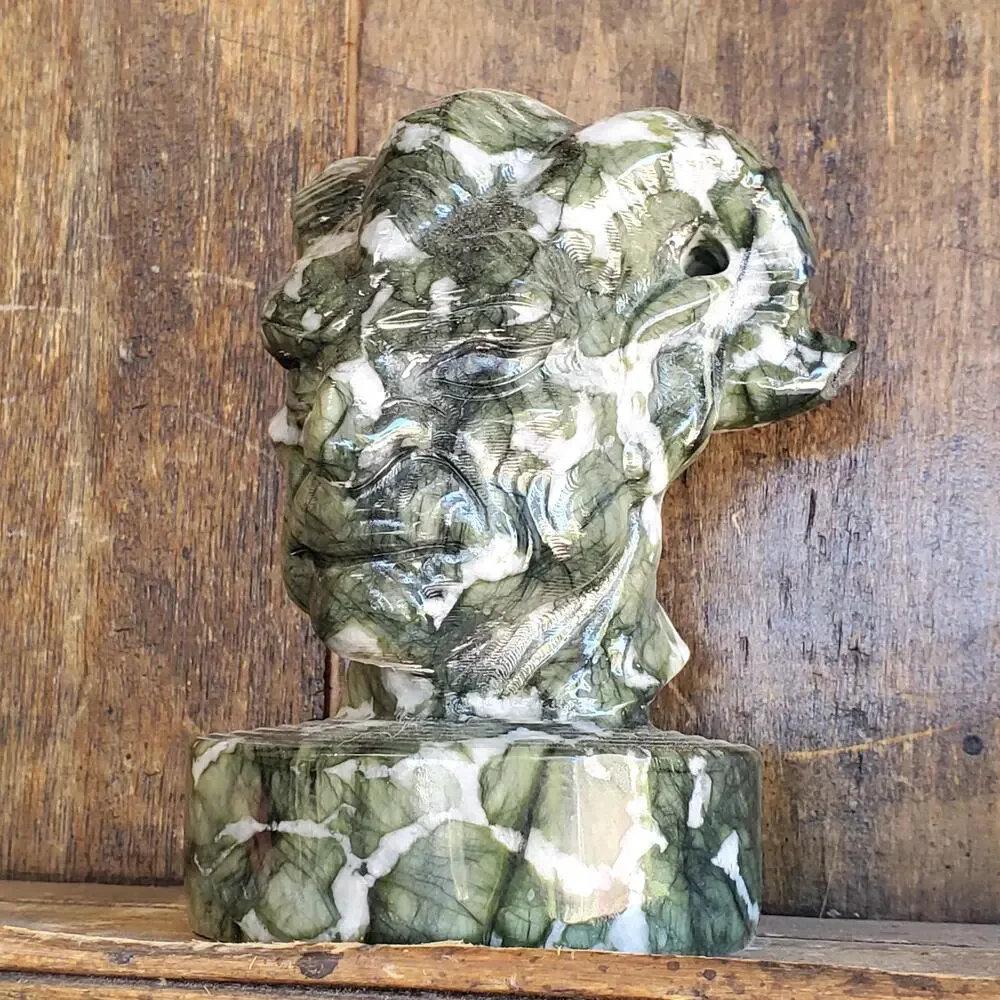 Velnias Horned Bust Serpentine Jade Demon Head Bust Crystal Skull 1740 grams